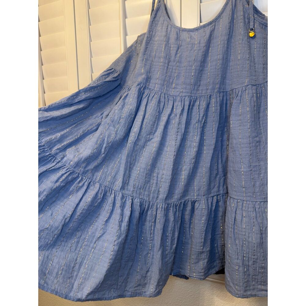 Aerie Babydoll Tiered Metallic Gold Stripe Dress Size Large